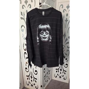 Annabelle Horror Long Sleeve Tee XL Black Striped Creepy Doll Shirt nwot